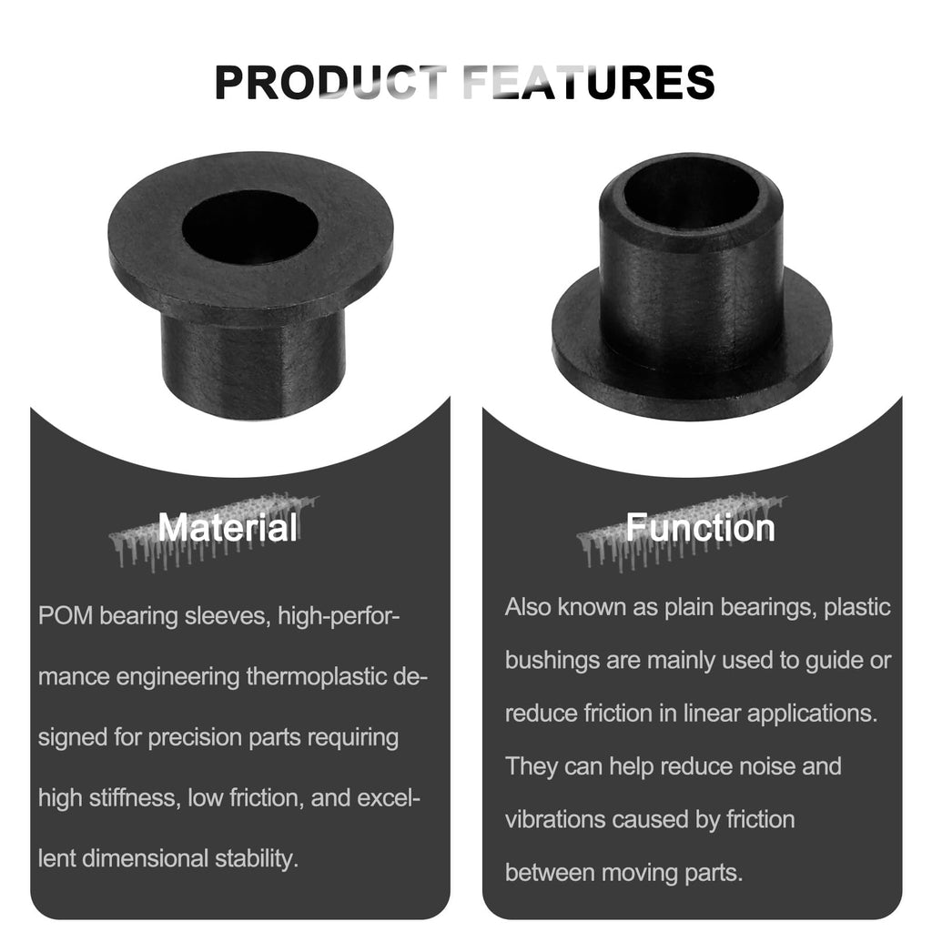 uxcell 10Pcs Flanged Sleeve Bearings,ID5mmxOD7mmxL7mm POM Bushing,Black