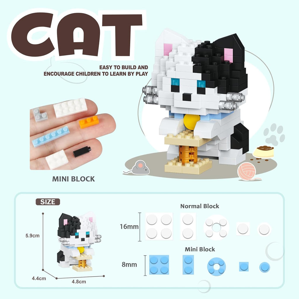 10 Packs Mini Building Blocks Cats Set, Cat Building Kit Party Favors Toy, Interlocking Bricks, DIY Animal Figure