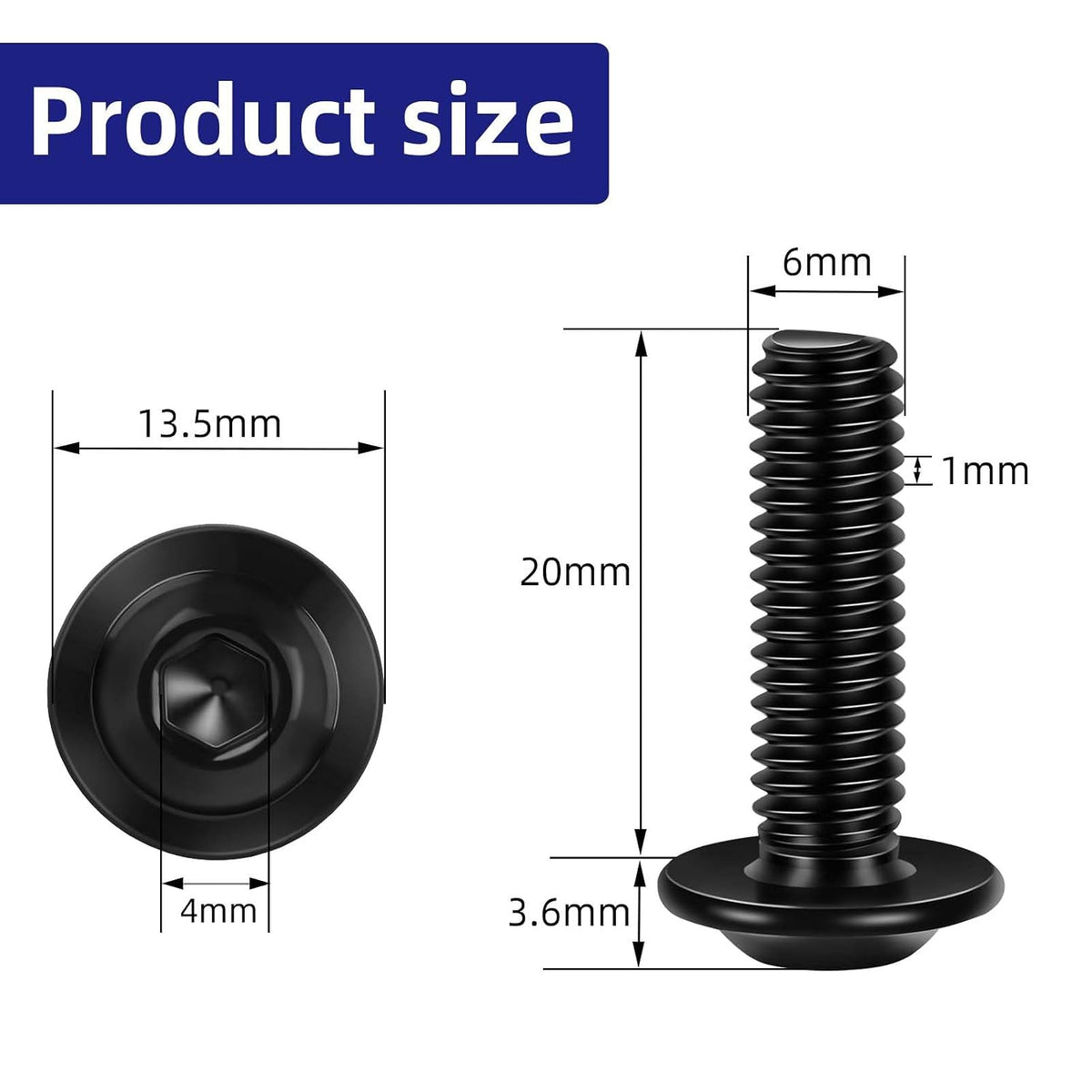 M6 x 20mm Flange Button Head Socket Cap Screws, Black Finish, 25 PCS
