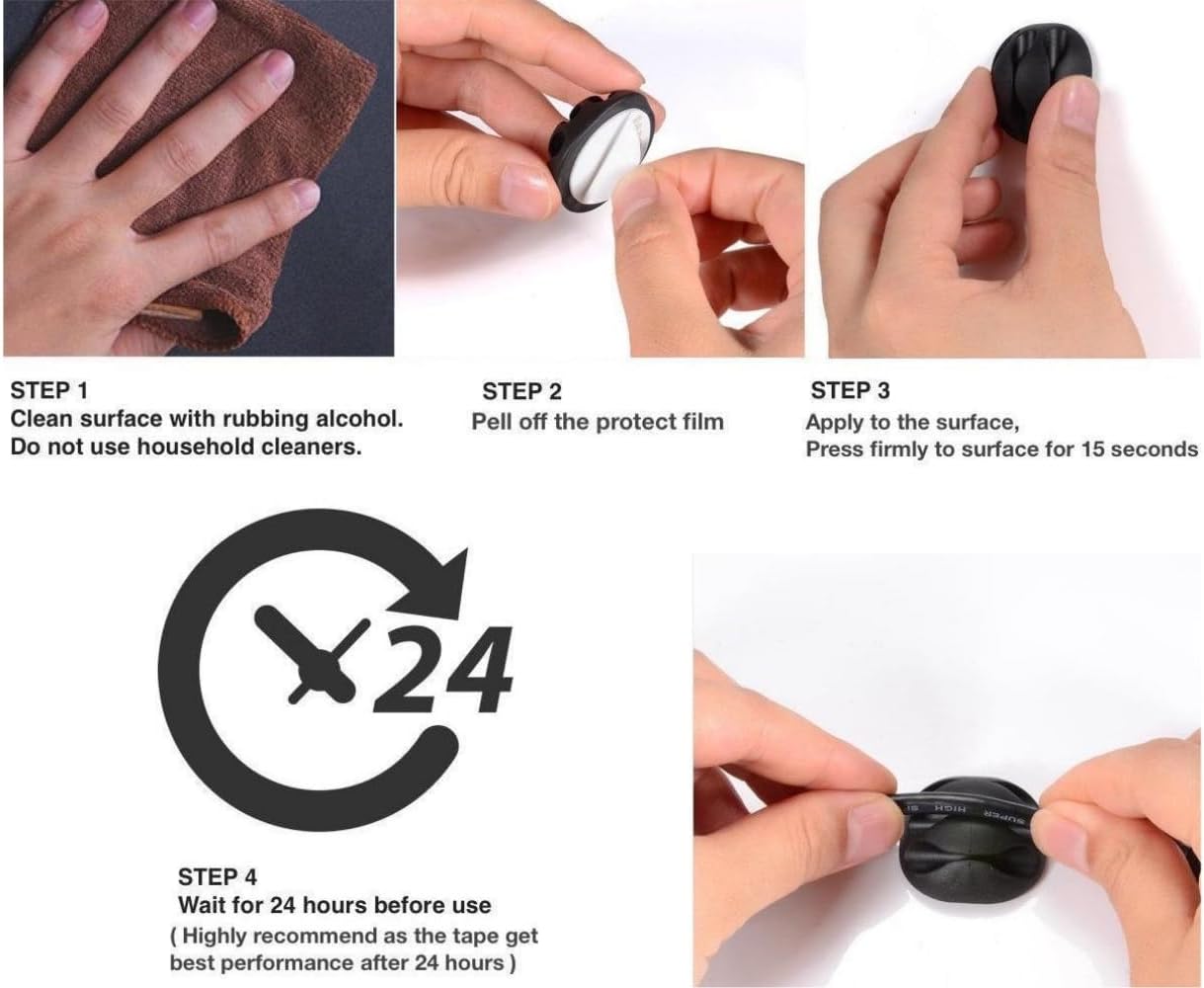 Desk Cable Management Cord Organizer, 24 Pack Black Self Adhesive Cord Holder Cable Clips, Ideal Cable Organizer Wire