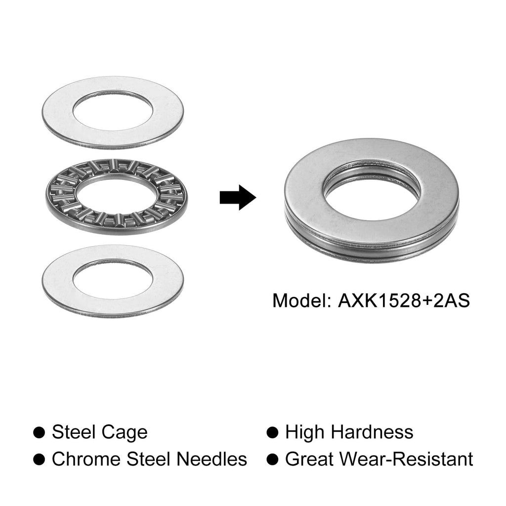 uxcell AXK1528 Thrust Needle Roller Bearings with Washers 15mm Bore 28mm OD 2mm Width 10pcs