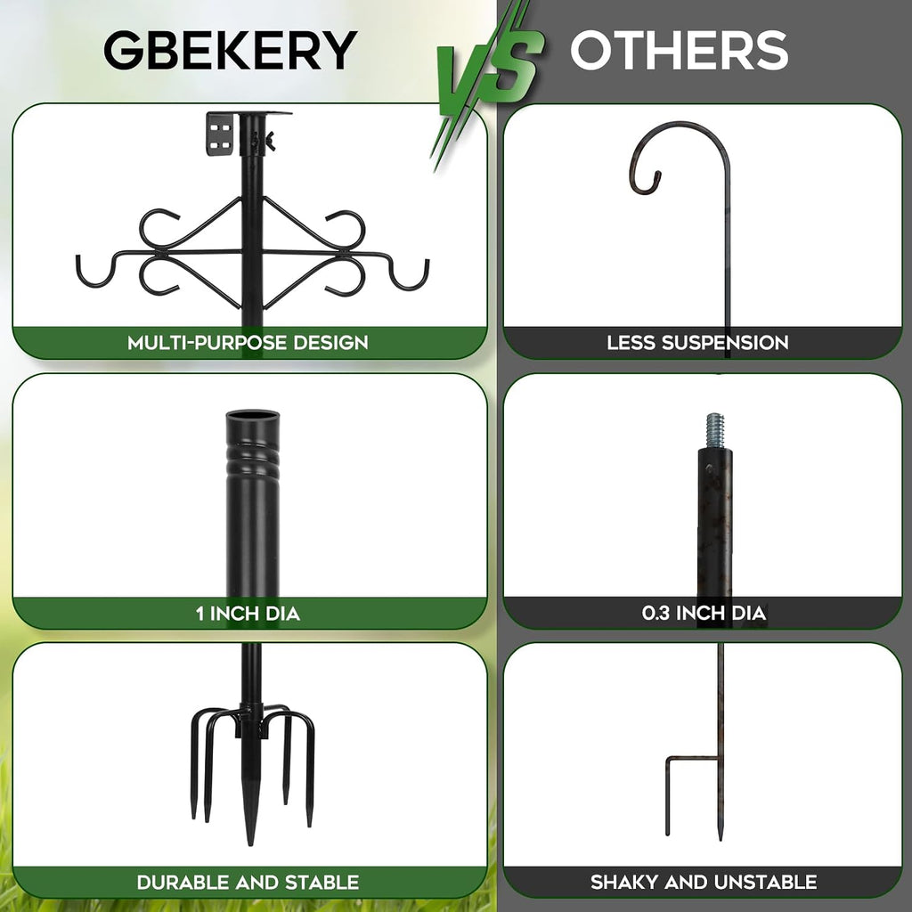 89’’ Smart Bird Feeder Pole Heavy Duty, 5-Prong Base & Double Hooks