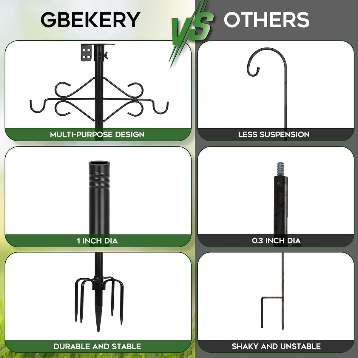 89’’ Smart Bird Feeder Pole Heavy Duty, 5-Prong Base & Double Hooks