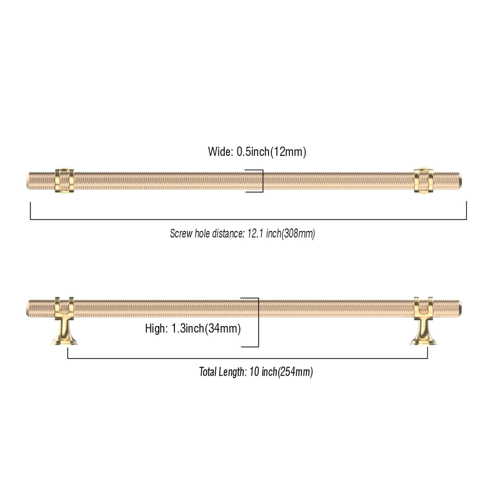 6 Pack 10 Inch(254mm) Knurled Brushed Brass Kitchen Cabinet Handles, Glod Cabinet Pulls Kitchen Cabinet Hardware