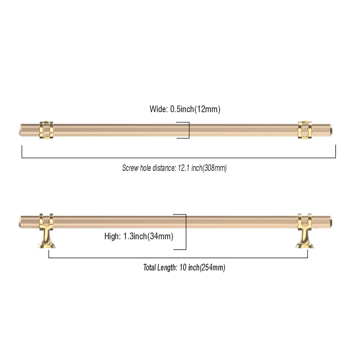 6 Pack 10 Inch(254mm) Knurled Brushed Brass Kitchen Cabinet Handles, Glod Cabinet Pulls Kitchen Cabinet Hardware
