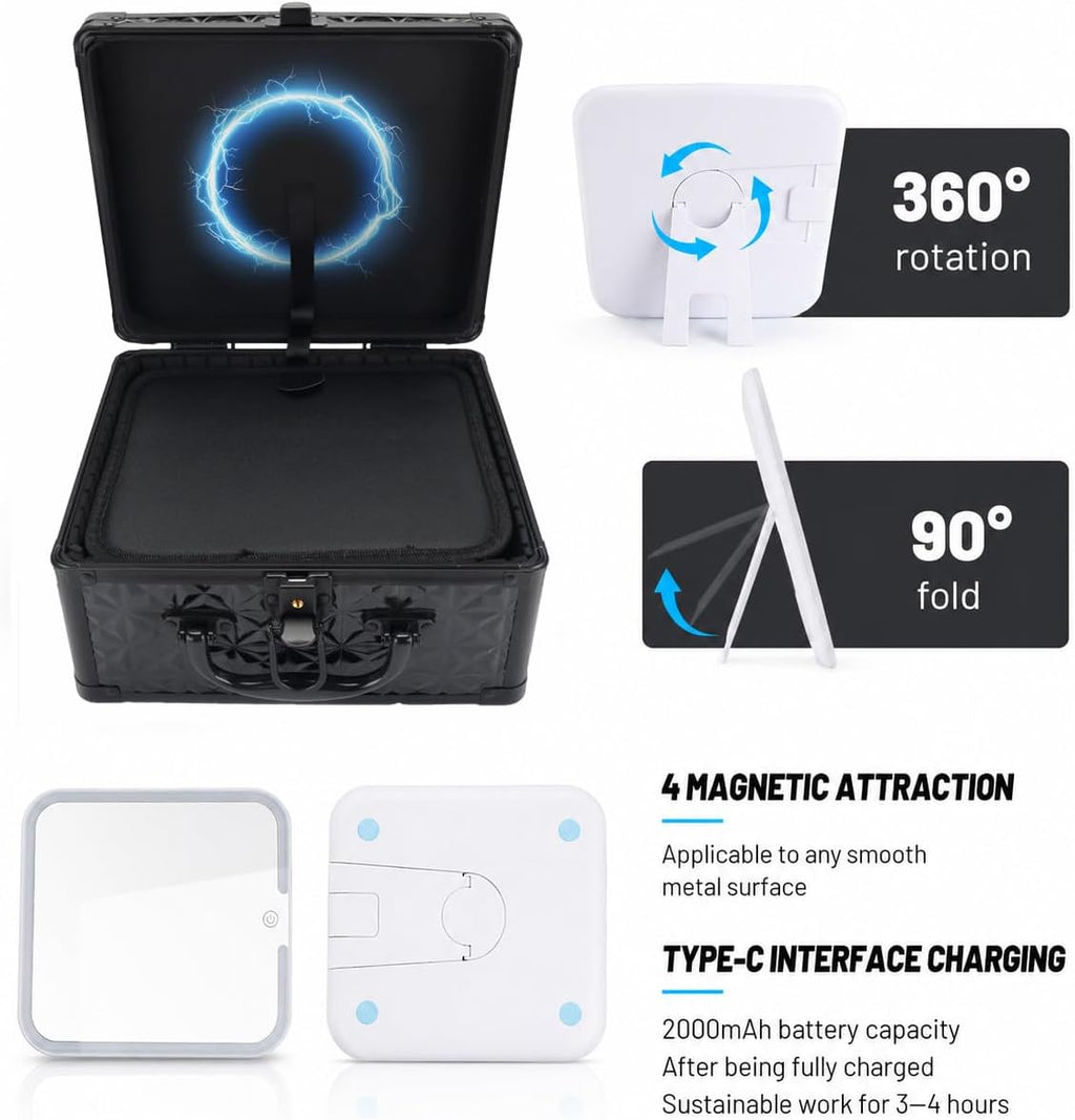 Makeup Case with LED Mirror, Portable Lockable Vanity Case, Travel Makeup Train Box for Women, Cosmetic Organizer