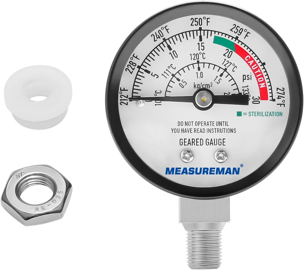 Black Steel Pressure Cooker Gauge, Pressure Canner Gauge, Steam Pressure Gauge, 2" Dial, Lower Mount, Including