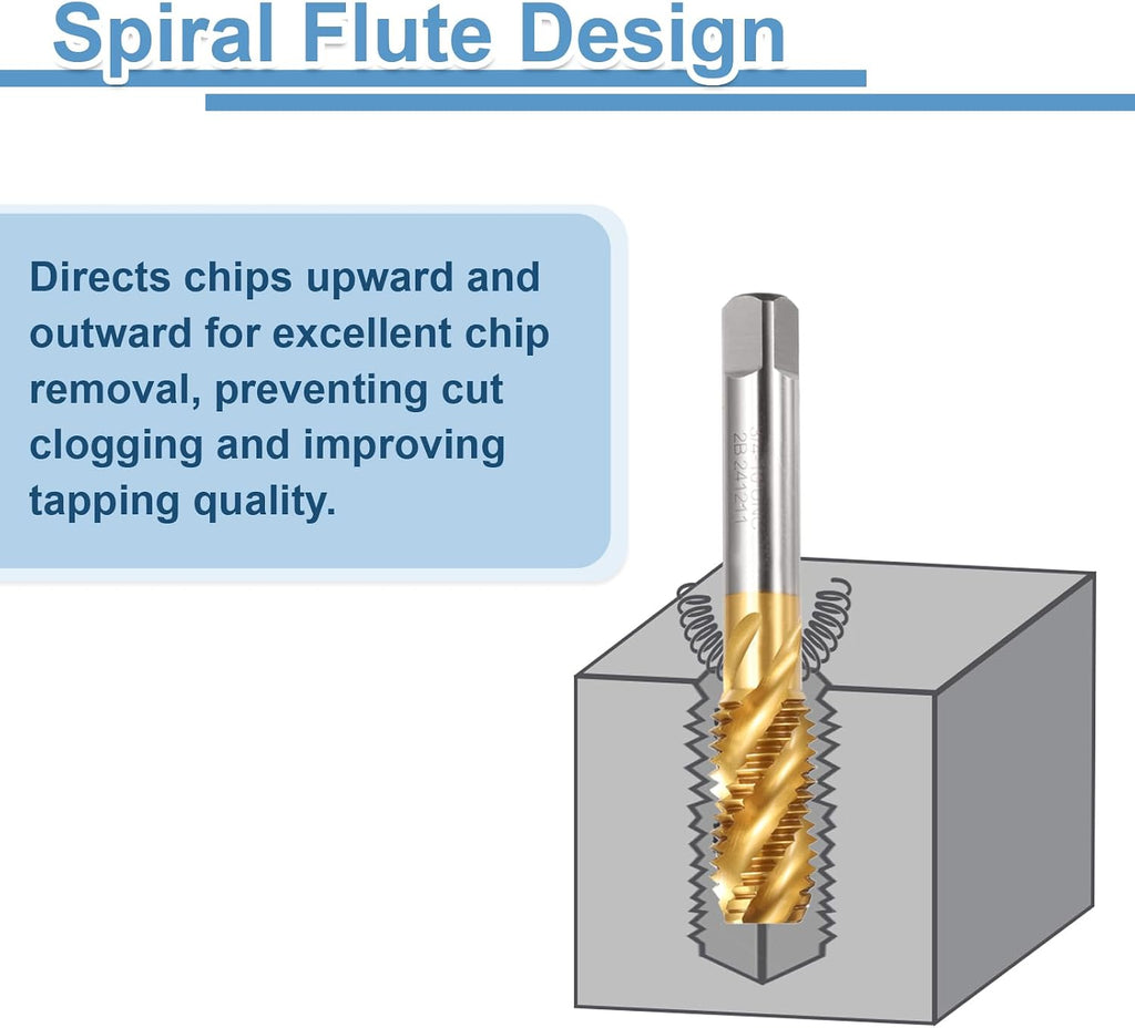 uxcell Spiral Flute Taps, 3/4-10 UNC 2B High Speed Steel (HSS) Titanium Coating Machine Thread Milling Threading Screw Tap Tapping Tool, 2pcs
