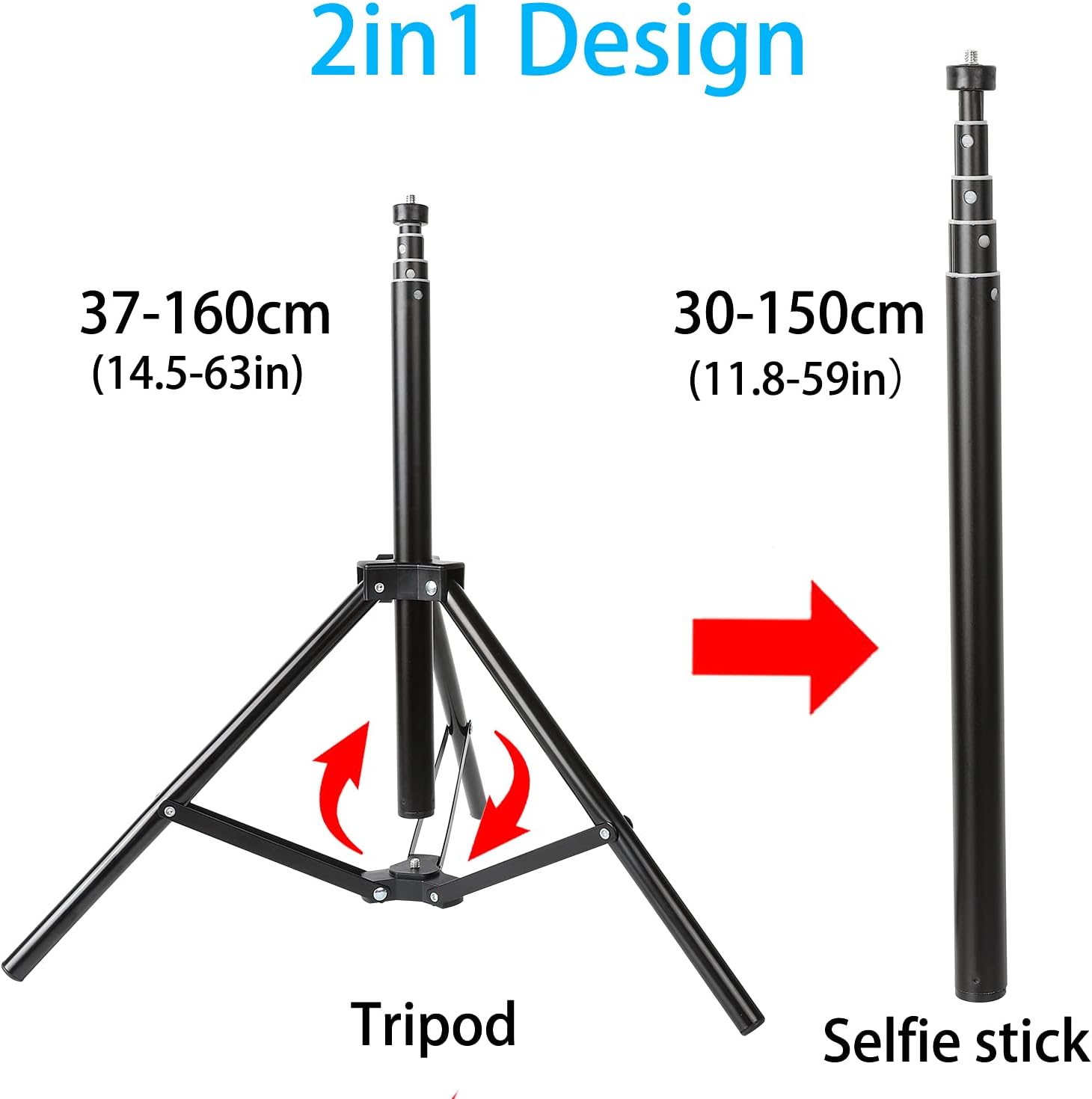 2in1 Tripod Extension Rod 59in Adjustable Selfie Stick with Phone Clip for DJI OM4 SE 5/Osmo Mobile 6 3 2/Feiyu