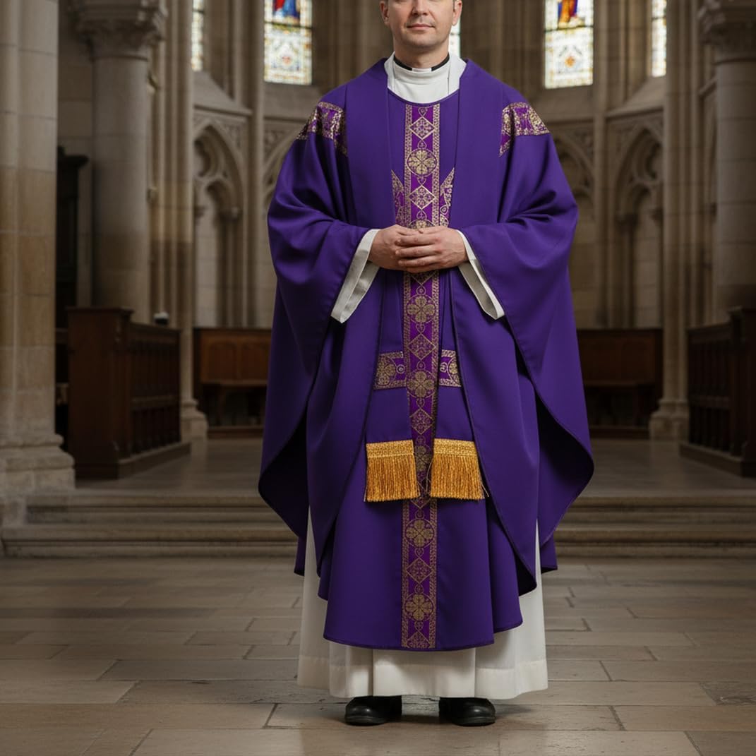 Catholic Priest Chasuble Church Mass Vestment Robe with Stole