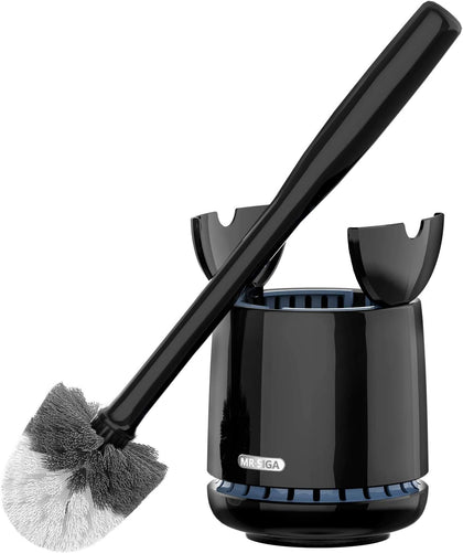 Toilet Bowl Brush and Holder, Sturdy Long Handle, Black, 1 Pack | Automatic lid design, upgraded ventilation