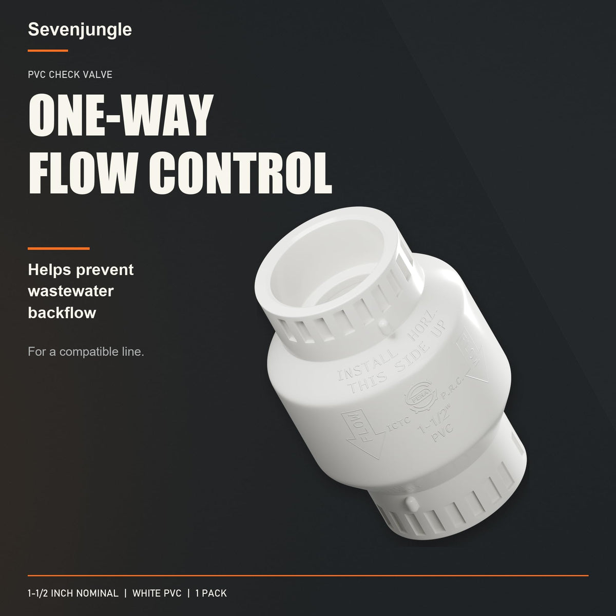 Sevenjungle 1-1/2 Inch PVC Check Valve, Socket x Socket