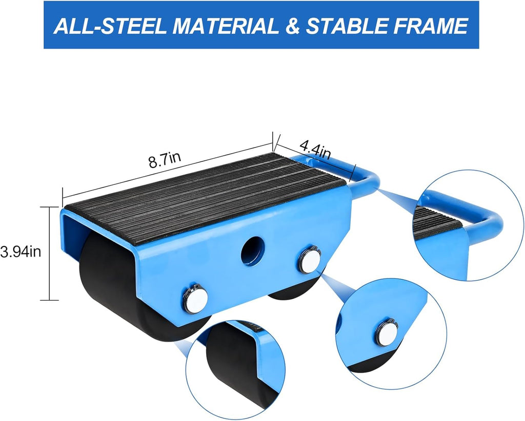 Fixed Machinery Skates for Machine Moving 5500 lbs, 2 Nylon Rollers | Carbon Steel Frame, 2 Nylon Rollers, Rubber