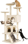 54" Cat Tree Tower | Beige | Multi-Level Indoor Activity Center with Sisal Scratching Posts, Condos, Plush Perches