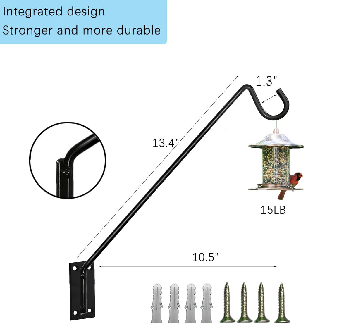Deck Hook Bird Feeder Hanger Hook Wall Mounted 13.3 Inch 4 Pack for Planters,Plants Flower Suet Baskets,Lanterns,Wind