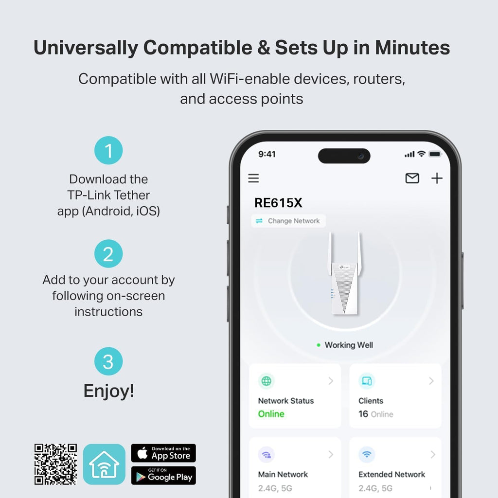 RE615X AX1800 WiFi 6 Range Extender w/Ethernet Port | 1.8G Dual-Band Wireless Repeater Amplifier | Up to 2100 Sq.