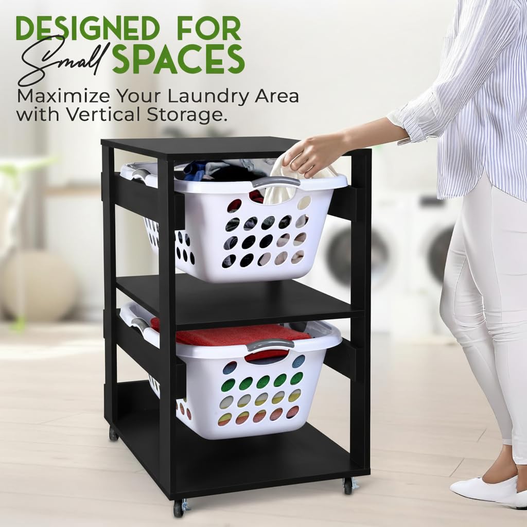 Laundry Basket Holder Shelf, Stackable Laundry Sorter, Black, 2 Tier