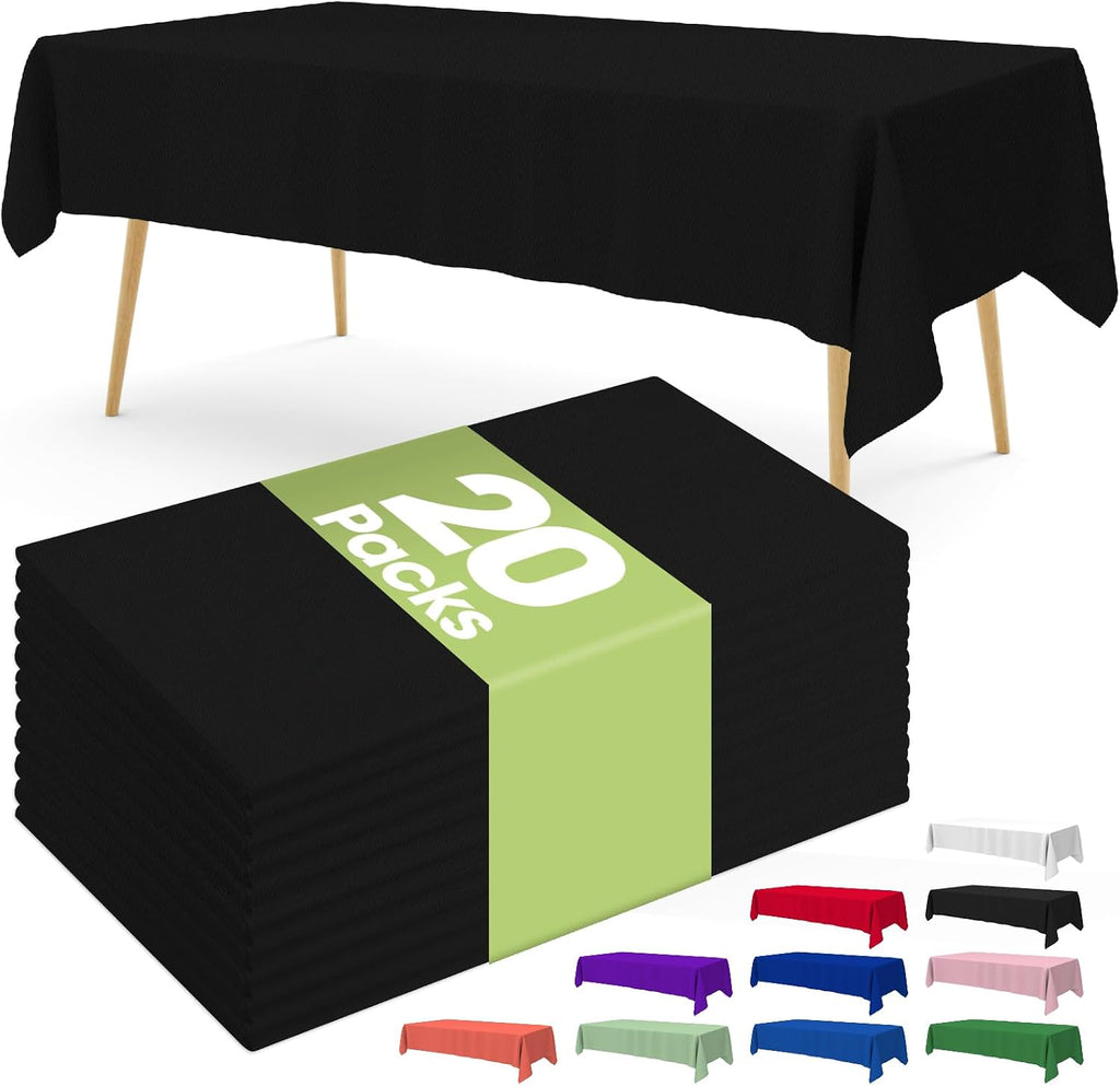 20 Pack Black Disposable Plastic Tablecloth 54x108 Inch