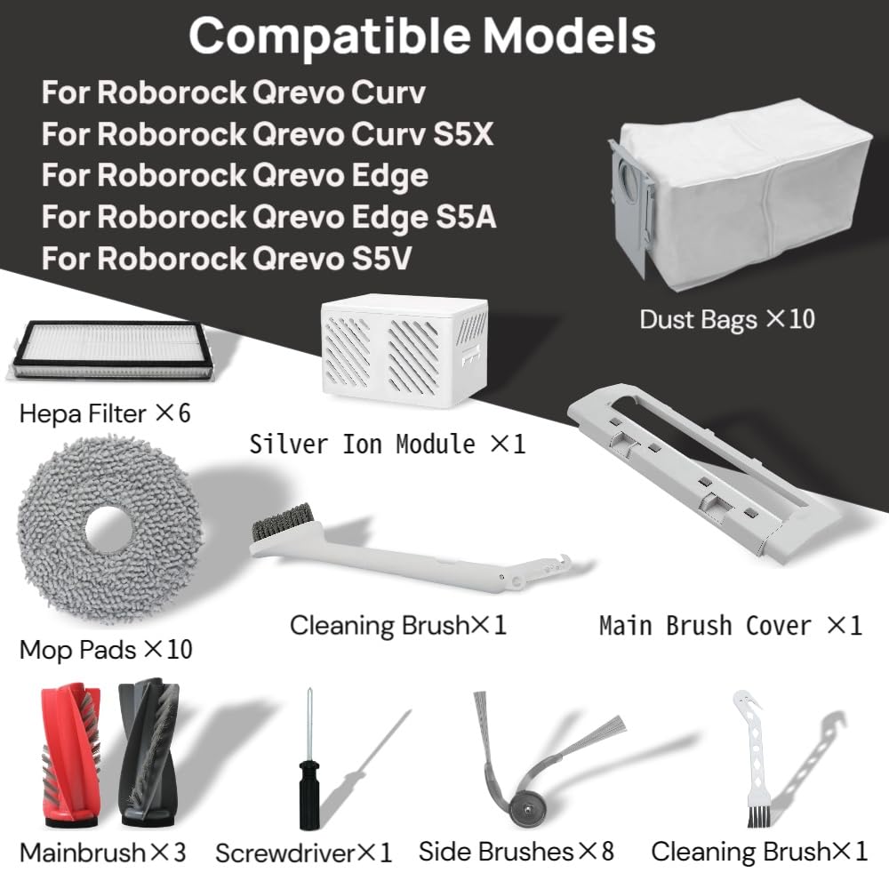 Replacement Accessories Compatible with Roborock Qrevo Curv Robot Vacuums