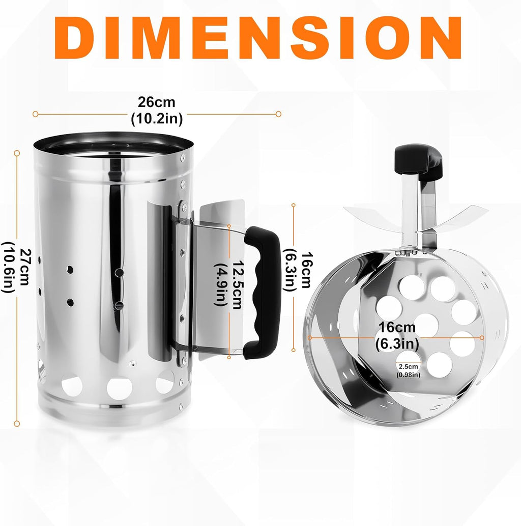 Charcoal Chimney Starter, BBQ Grill Quick Rapid Fire