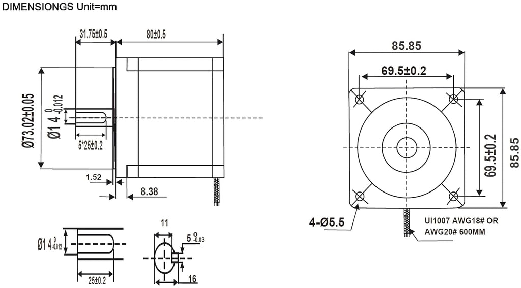 Nema 34 Stepper Motor 5.5A 4.5Nm (640 oz-in) 80mm Length for CNC Router Mill Lathe