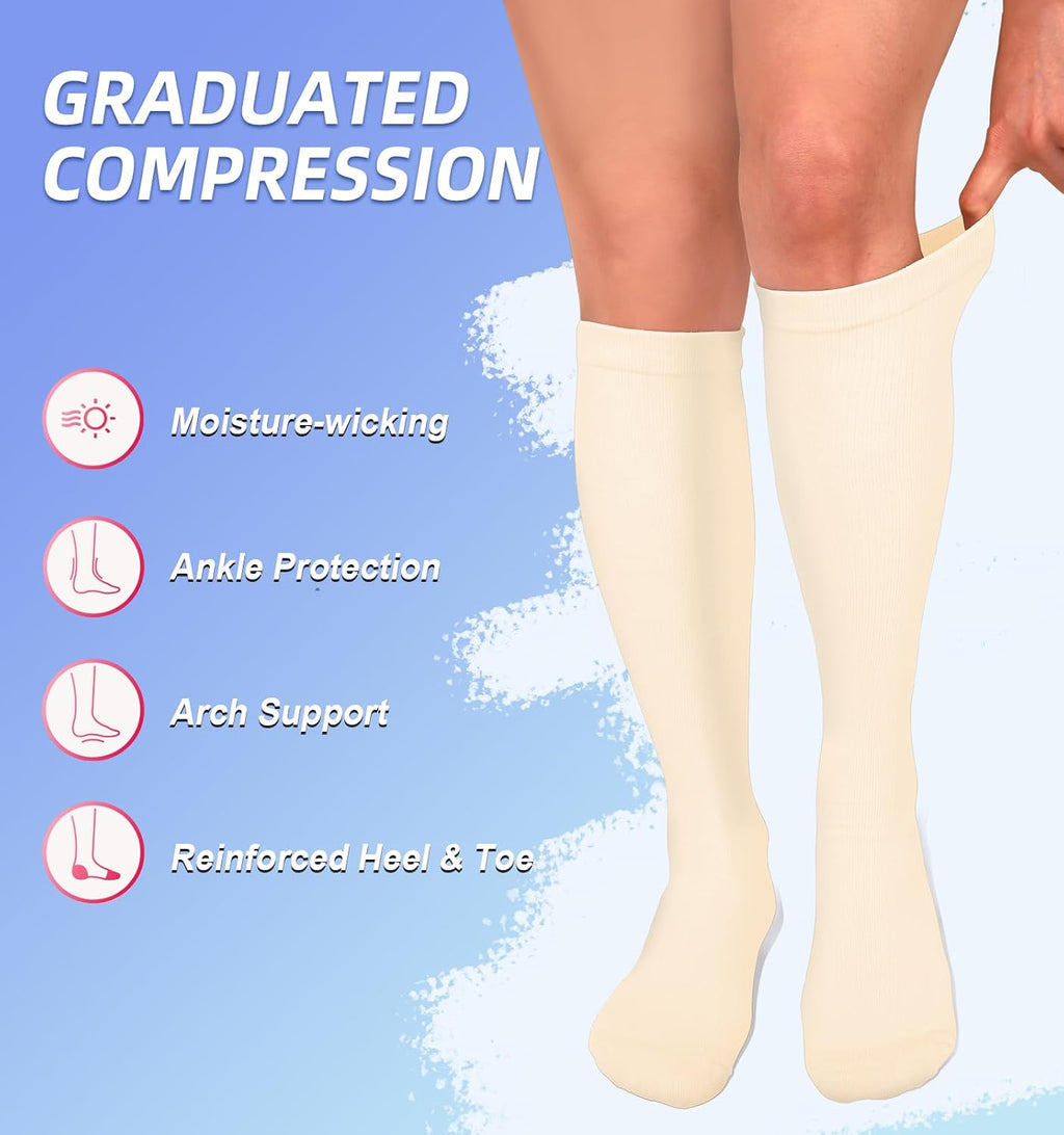 Compression Socks for Women & Men Circulation (4 Pairs) 15-20 mmHg is Best Support for Nurses Running Hiking Travel