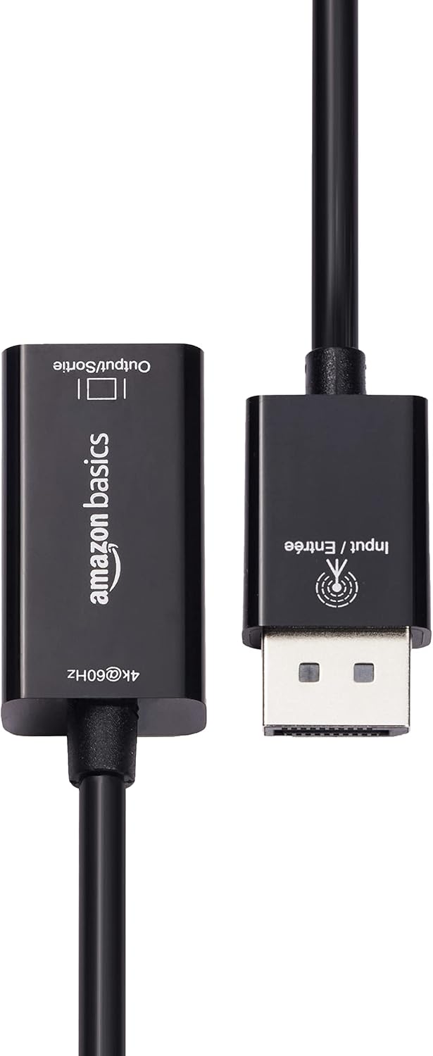 DisplayPort (4k@60Hz) to HDMI Female Converter (Not Compatible with a USB Port), Black, 9.25 x 0.87 x 0.47 in
