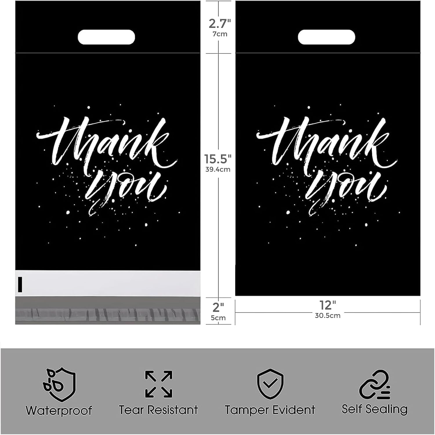 Thank You Poly Mailers with Handle 12x15.5 100 Pcs Easy to Carry | Upgrade Design Shipping Bags Envelopes for Clothes