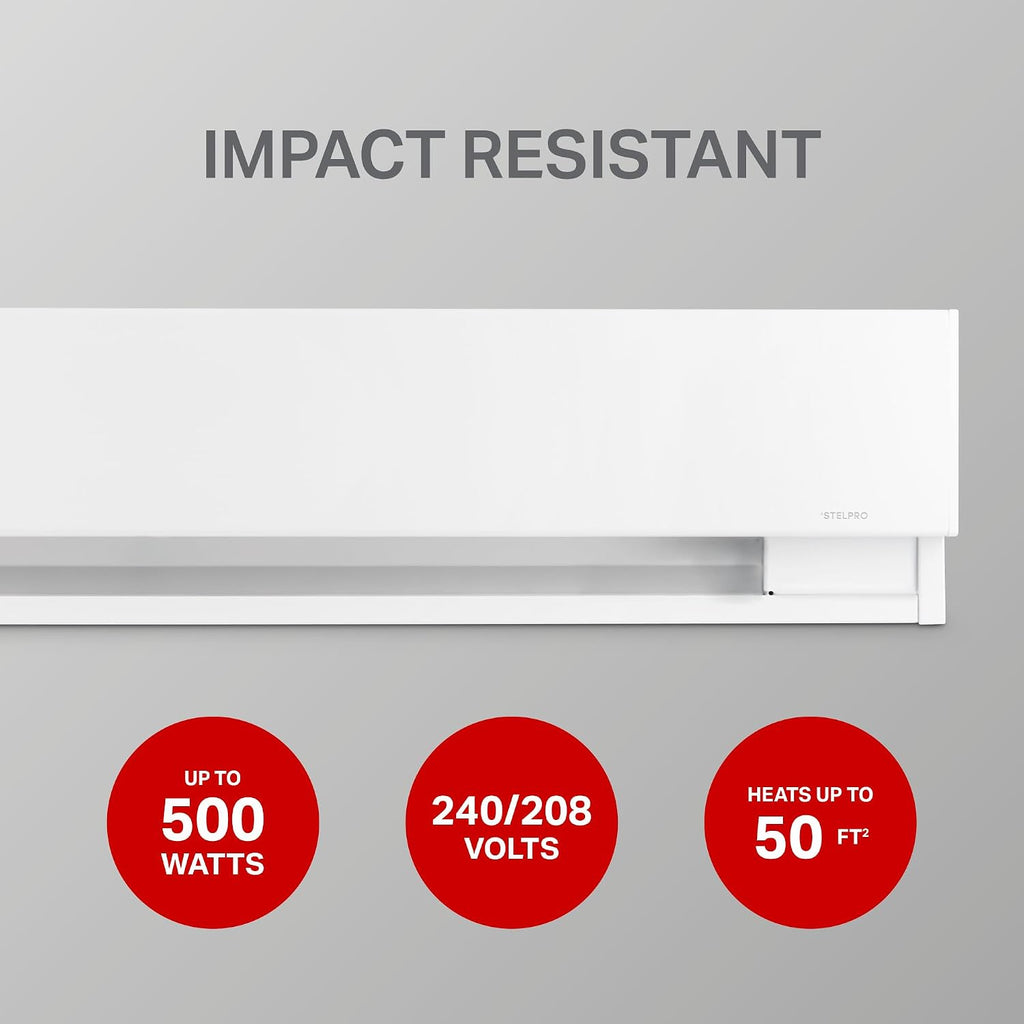 Prima Low-Profile Baseboard Heater - 500W 240V - ASPRL0502W | Compact and quiet build 25% shorter than standard