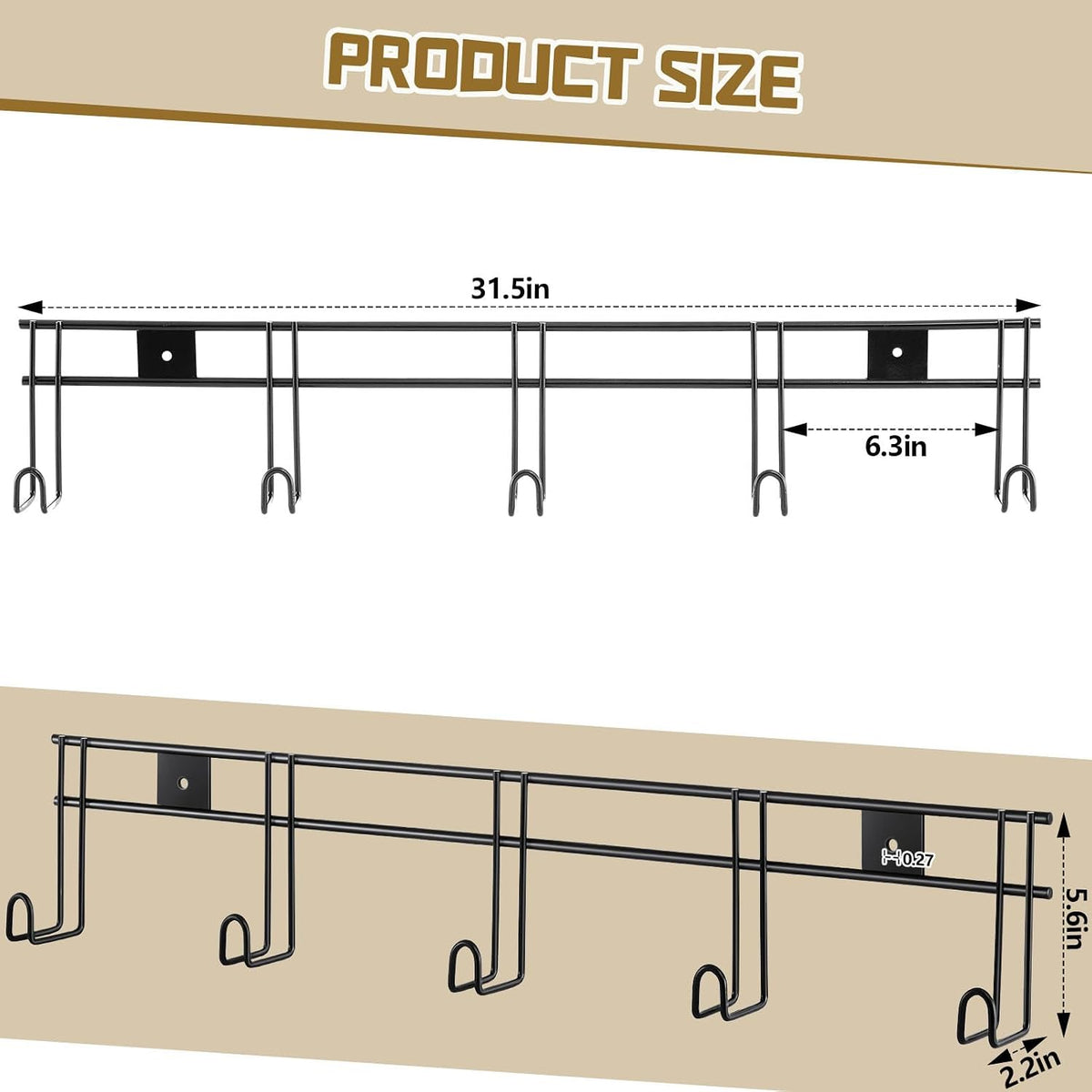 5 Hook 2 Pcs Bridle Hooks Tack Room Metal Wall Hangers Rack, Black