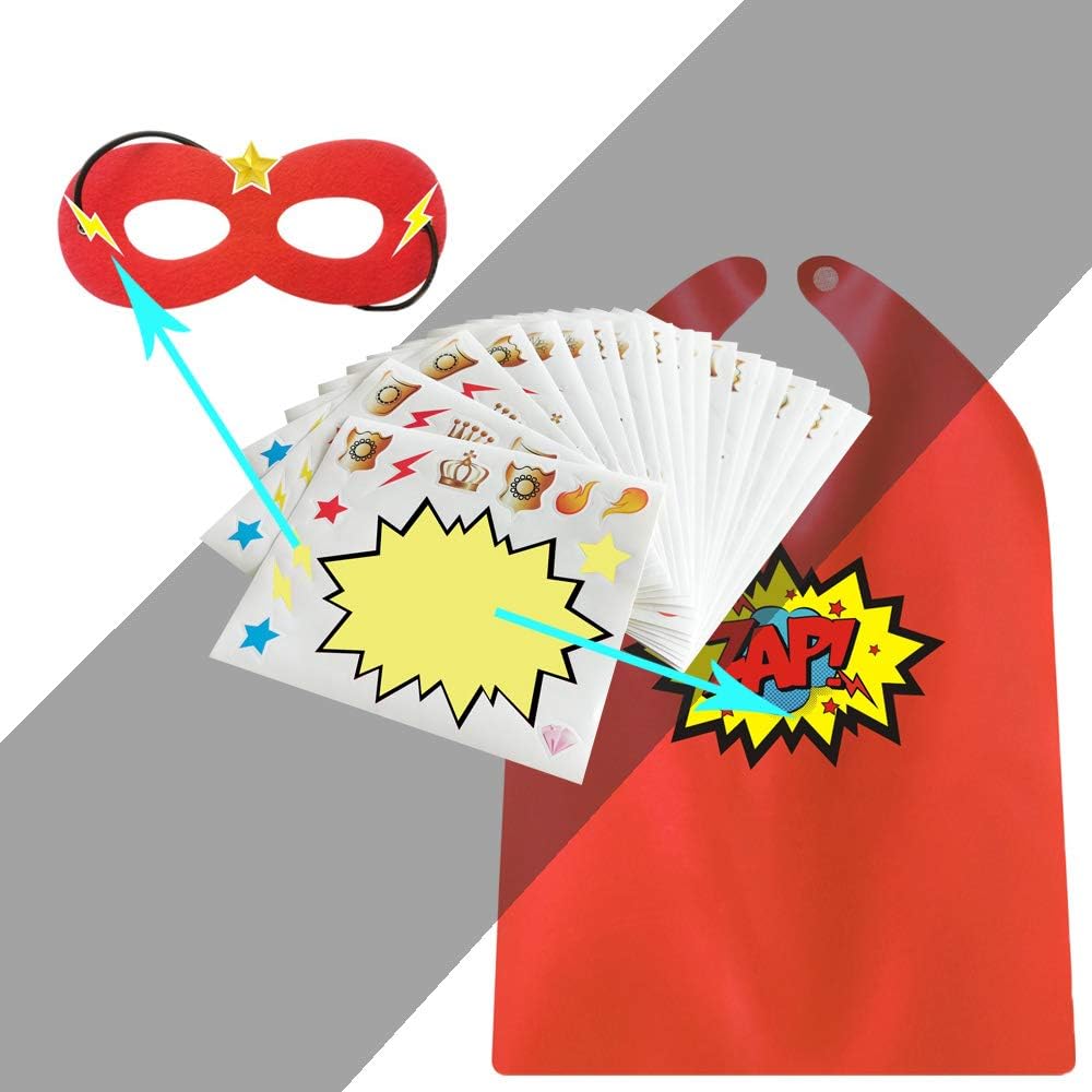 Superhero Capes and Masks for Kids Boys Girls 24 sets with Stickers Decoration for Super hero themed Birthday Party