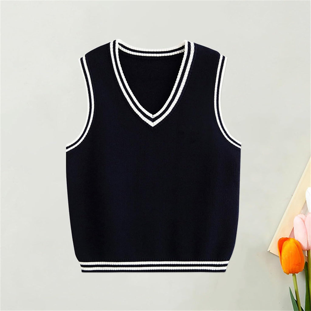 Boys Sweater Vest Cotton School Uniform for Girls V Neck Sweater Vest Kids Knit Cotton Sweaters Pullover