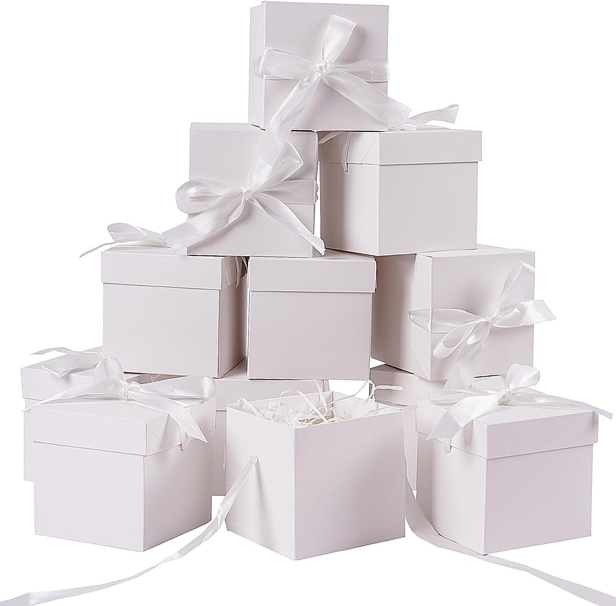 12Pack Small Gift Boxes with Lids, White Gift Boxes with Ribbon for Birthday, Present Packing, Party Favor, Candle