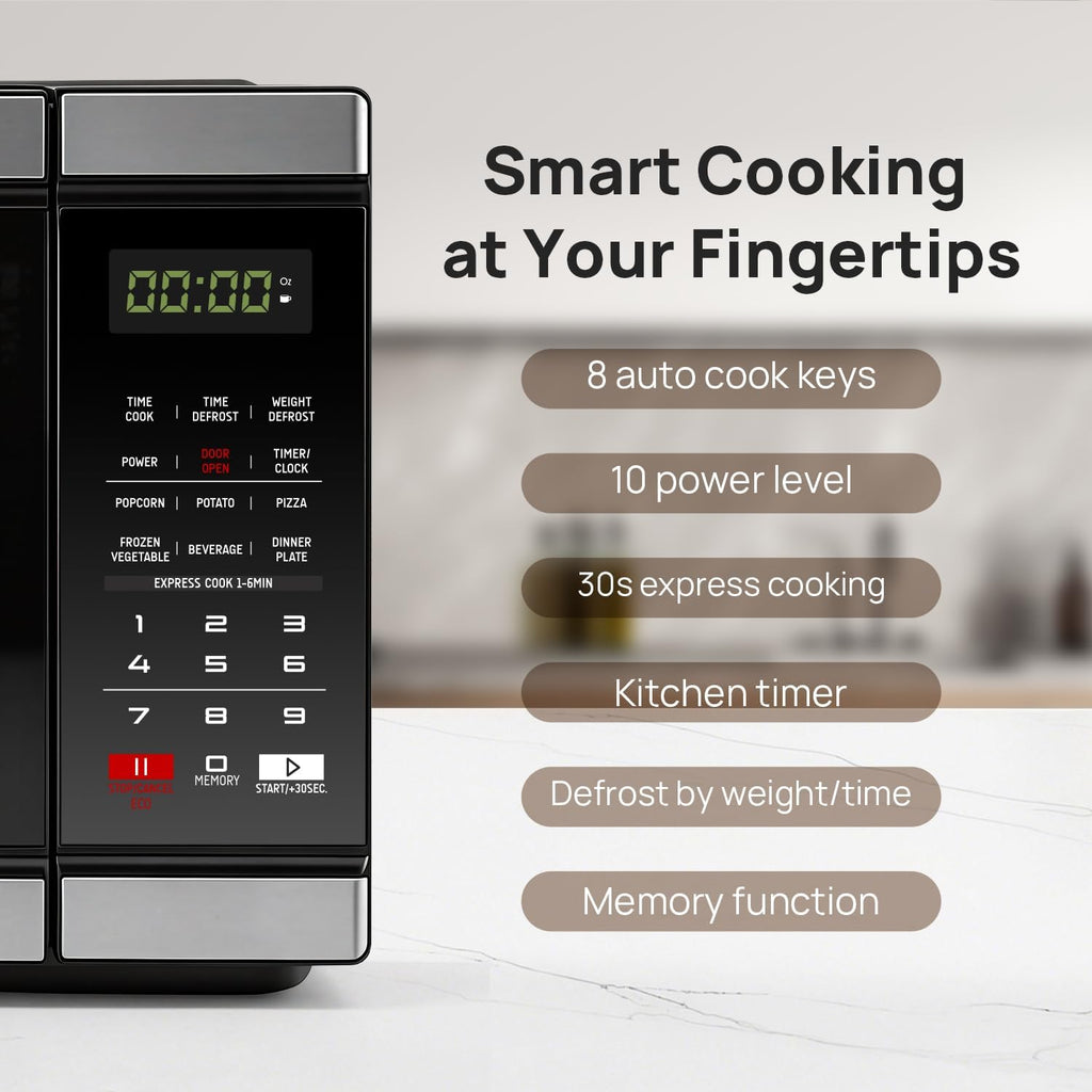 1000 Watt Microwave Countertop Ovens, Black Digital Small Microwave 1.1 Cu Ft, Large Microwave 6 Auto Cooking, Eco