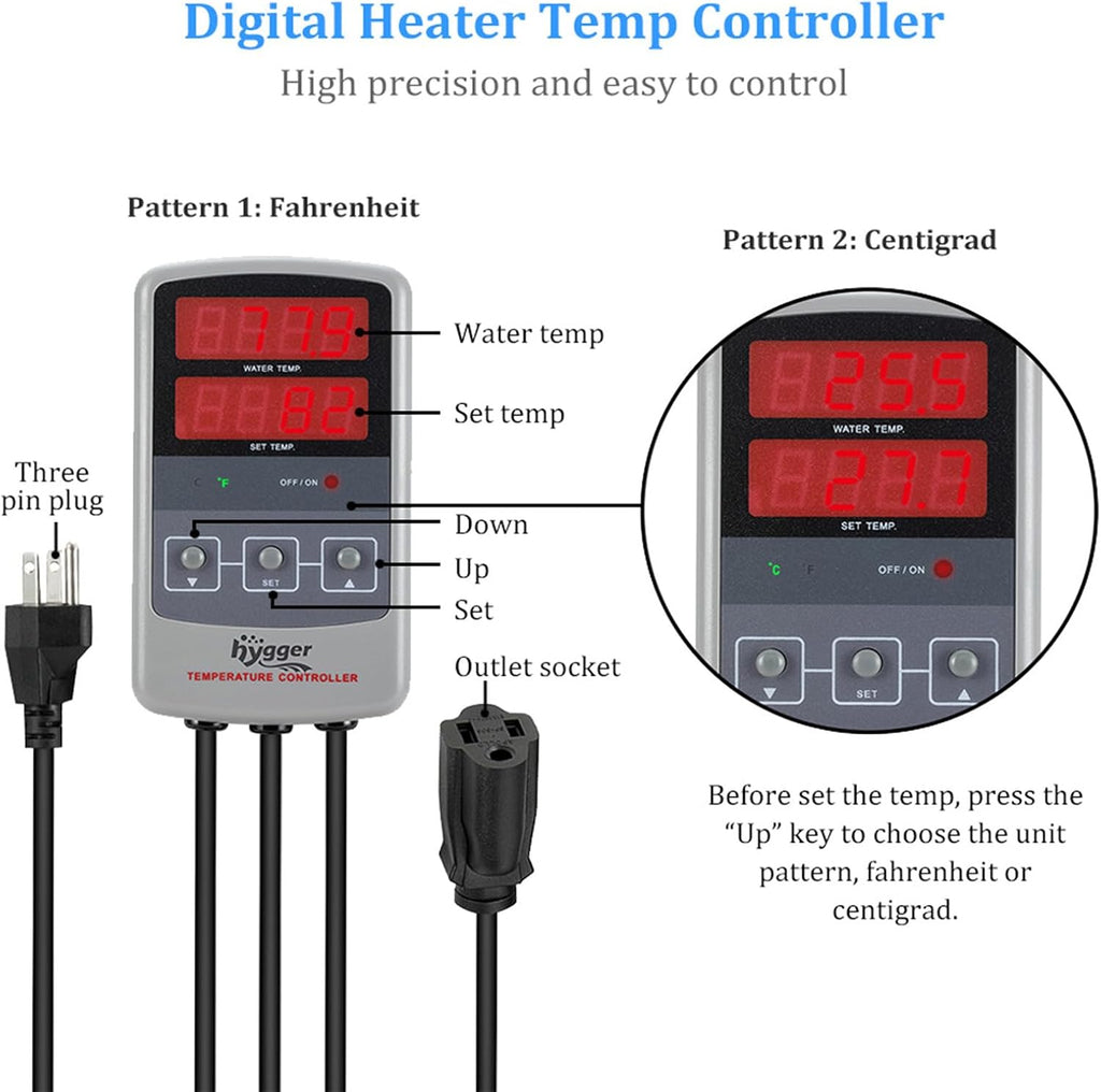 Pinpoint Saltwater Aquarium Heater with Digital Temp Controller, Submersible Titanium Tube Fish Tank Heater for Coral