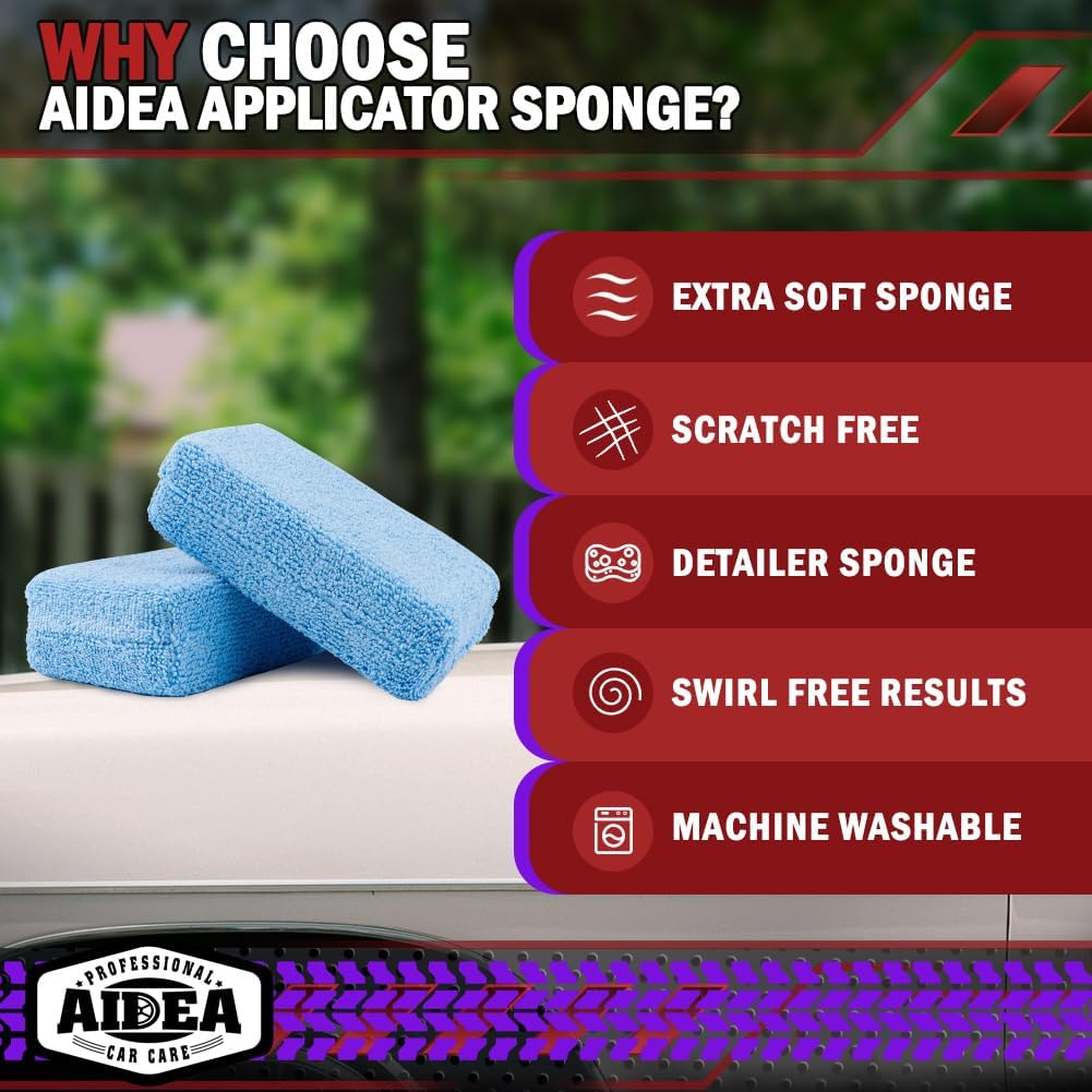 Microfiber Applicator Pad-8 Pack, Car Wash Sponge, Blue | Car Sponge and Cleaning Pads, Perfect for Effortless Wax