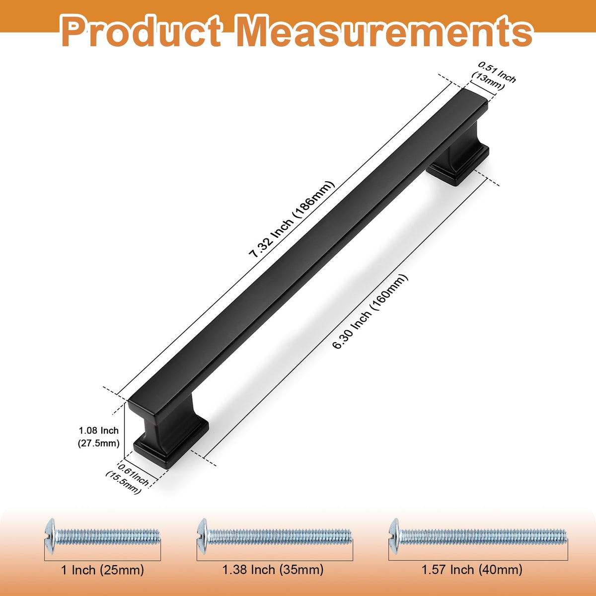 20 Pack Matte Black Kitchen Cabinet Pulls 6.3 Inch (160mm) Hole Centers Cabinet Pulls for Cabinets Cupboard Handles