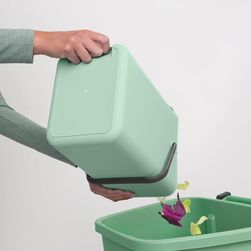 Sort & Go Kitchen Recycling Bin | S / 3.2 Gal / 12L | Jade Green | Removable Stay-Open Lid, Carry Handle | Trash Can