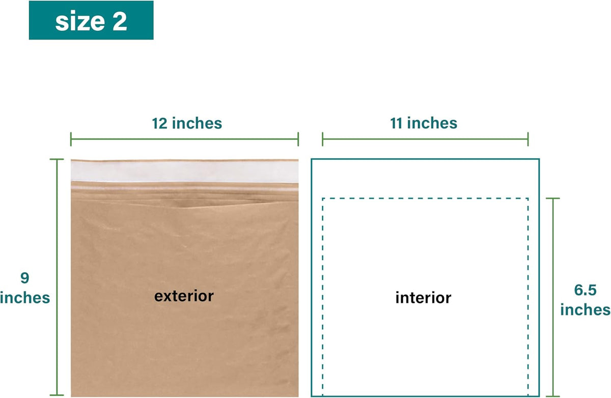 Medium Recyclable Kraft Paper Padded Mailers 12" x 9" (Size #2) - 50 Brown Padded Mailing Envelopes - Flexible Padded