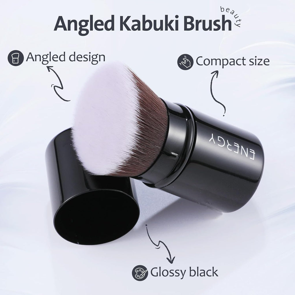 Kabuki Foundation Brush Mini - Makeup Brush Retractable Travel for Liquid Loose Powder & Blush Buffing, Bronzer &