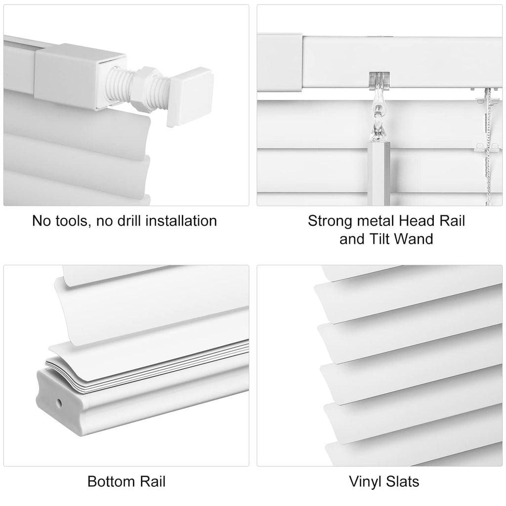 No Drill 1" Vinyl Mini Blinds, 47" W x 64" H, White