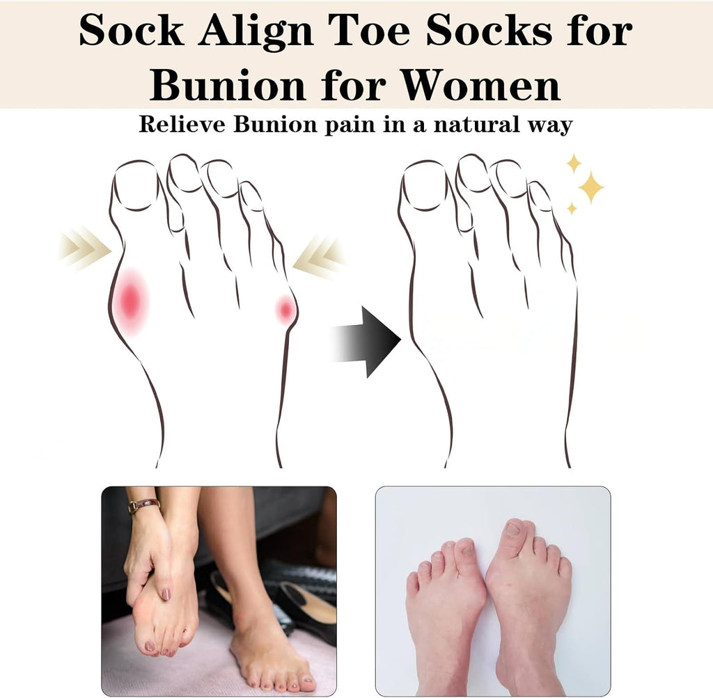 5 Pairs Orthopedic Toe Compression Socks for Bunion, Low Cut Liner Five Finger Socks No Show with Gel Tab Athletic