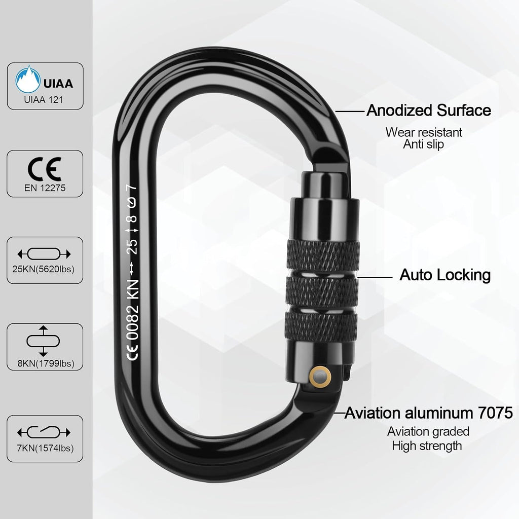 CE Certified Auto Locking Climbing Carabiners, Professional 25KN (5620 lbs) Heavy Duty Caribeaners for Rappelling