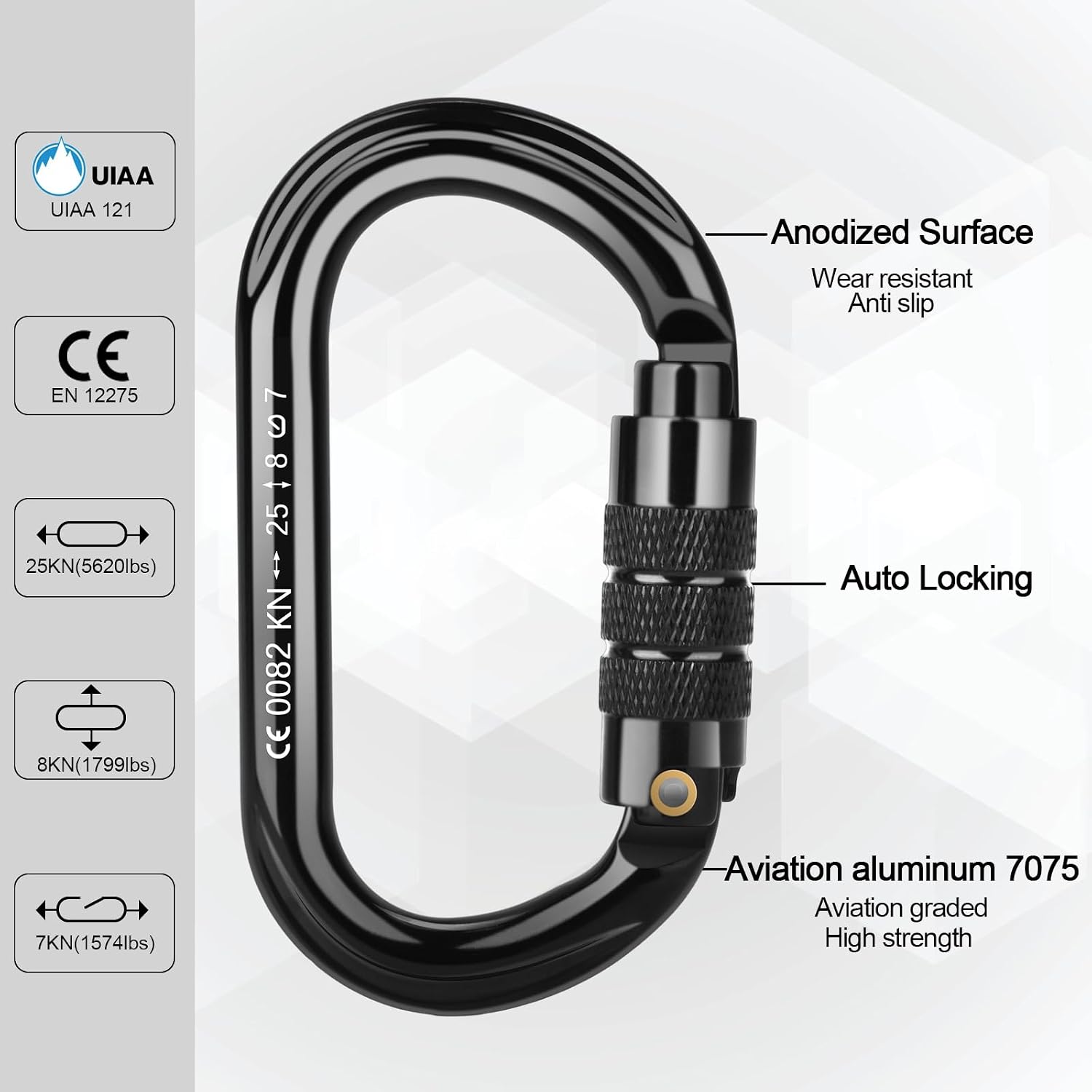 CE Certified Auto Locking Climbing Carabiners, Professional 25KN (5620 lbs) Heavy Duty Caribeaners for Rappelling