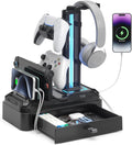 Headphone Stand with USB A&C Charger Ports - RGB Controller Stand with Detachable Hooks - Rotatable Headset Hanger &