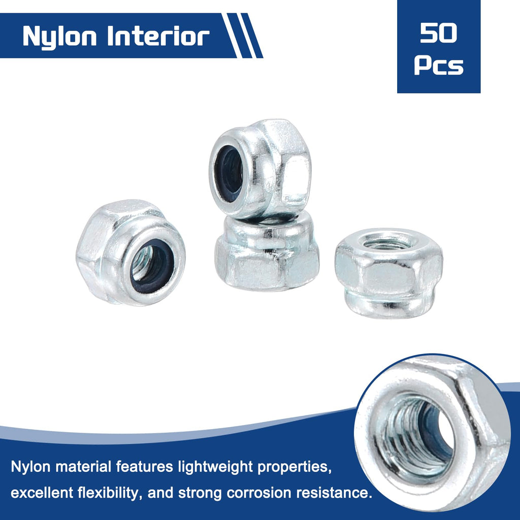 Kozelo 50Pcs M2.5-0.45 Nylon Locking Hex Nuts CarbonSteel Blue and White