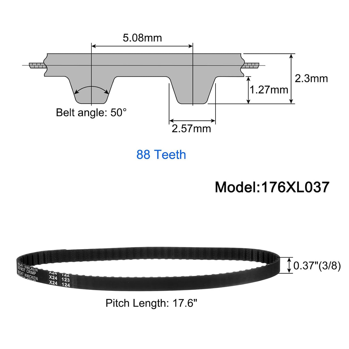 uxcell 3Pcs 176XL 037 Timing Belt 88 Teeth, 10mm W, 5.08mm Pitch, Rubber