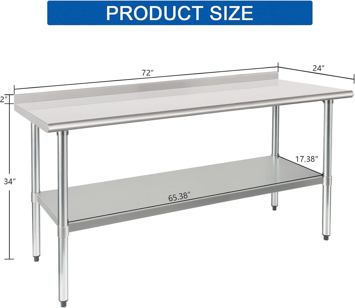 HARDURA Stainless Steel Prep & Work Table 24 x 72 Inches Backsplash