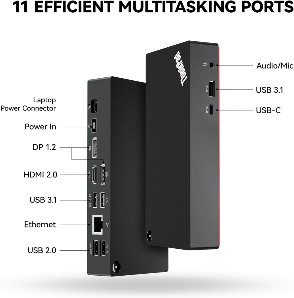 Thinkpad 40AY0090 Universal Hybrid USB-C with USB-A Docking Station for Lenovo Laptop, 3 External Displays, Comes