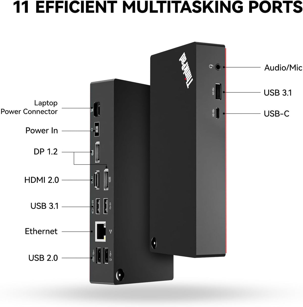 Thinkpad 40AY0090 Universal Hybrid USB-C with USB-A Docking Station for Lenovo Laptop, 3 External Displays, Comes